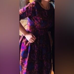 Vintage Late 50s/Early 60s Magenta, Hand-sewn Purple Brown Dress